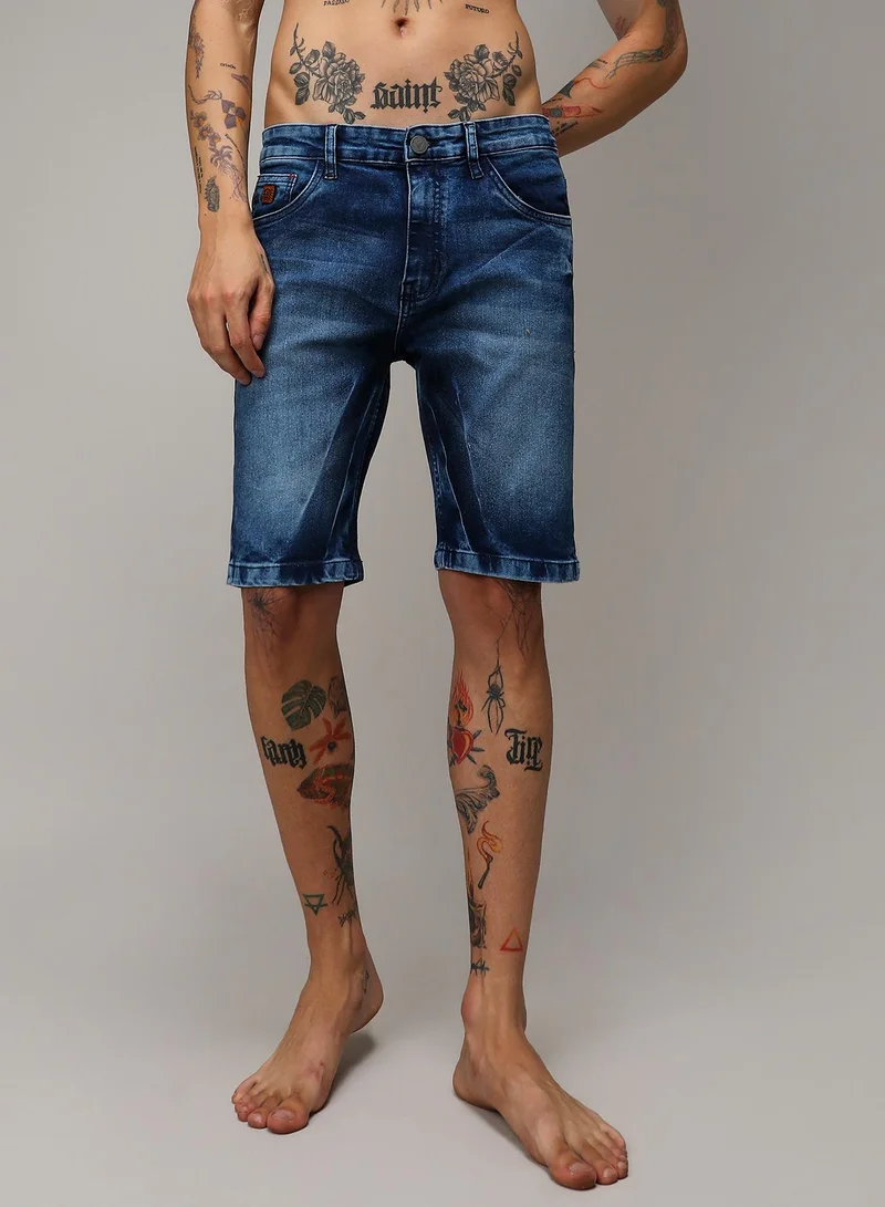 كامبوس سوترا Men's Blue Contrast Wash Denim Shorts For Casual Wear | Medium-Wash | Regular Fit | Button Closure | Denim Denim Shorts Crafted With Comfort Fit For Everyday Wear